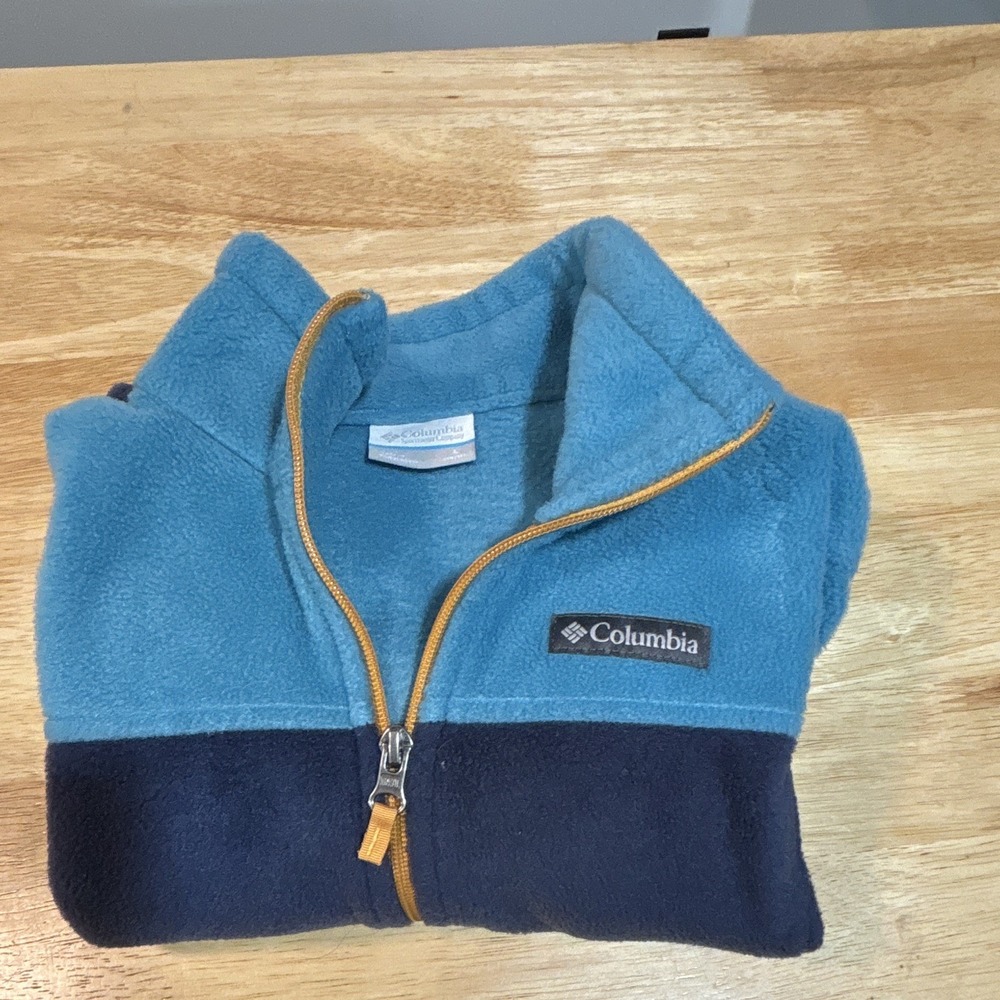 Columbia Women's L Blue/Navy Colorblock Full Zip Fleece Jacket Pockets Stand-Up - Picture 12 of 12